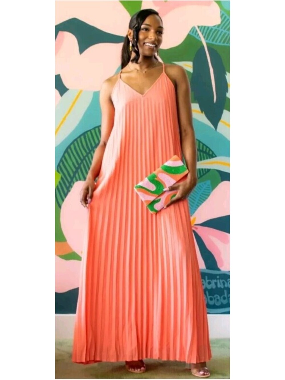 Victoria's Secret XS /TP Bright Orange Knife Pleat Pleated Maxi Dress Victoria's